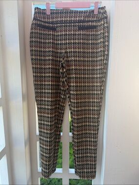 Cato Stretchy Ankle Pants in Brown and Black Houndstooth